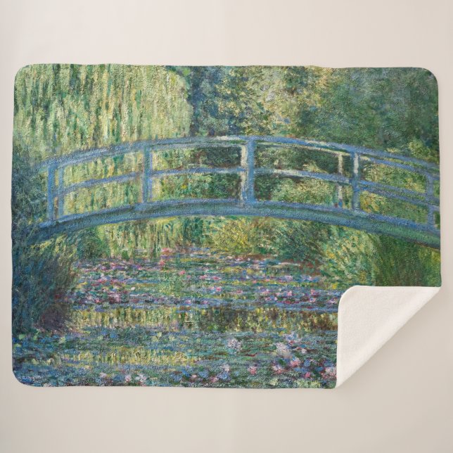 Claude Monet - Water Lily pond, Green Harmony Sherpa Blanket (Front (Horizontal))
