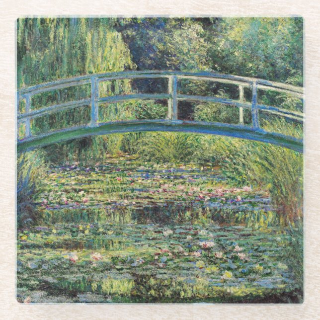 Claude Monet - Water Lily Pond & Japanesese Bridge Glass Coaster (Front)