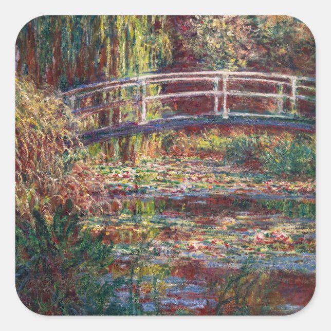 Claude Monet - Water Lily pond, Pink Harmony Square Sticker (Front)