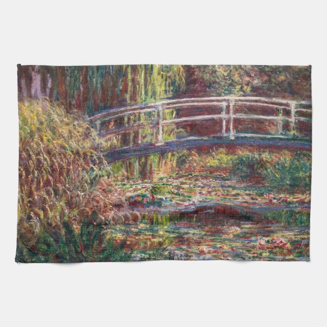 Claude Monet - Water Lily pond, Pink Harmony Tea Towel (Horizontal)