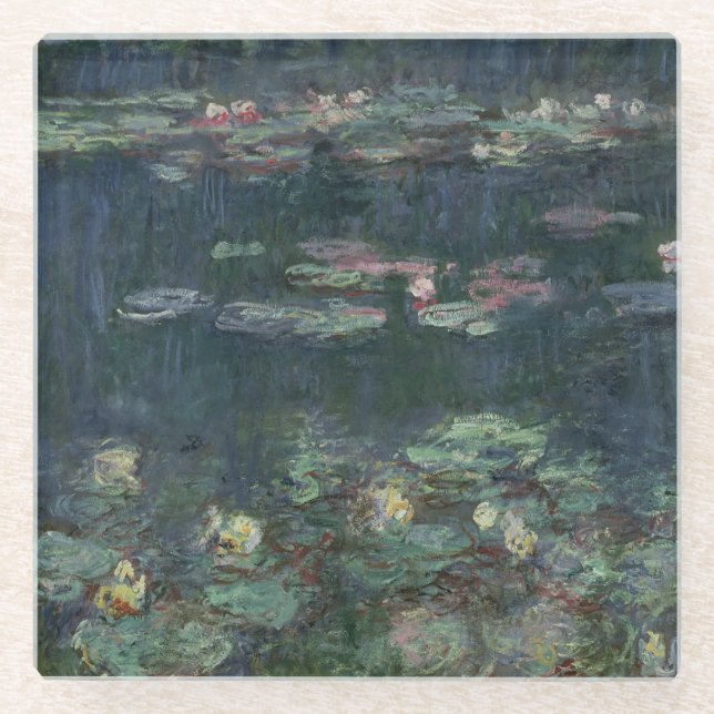 Claude Monet | Waterlilies: Green Reflections Glass Coaster (Front)
