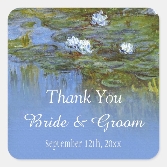 Claude Monet waterlily wedding favour than you Square Sticker (Front)