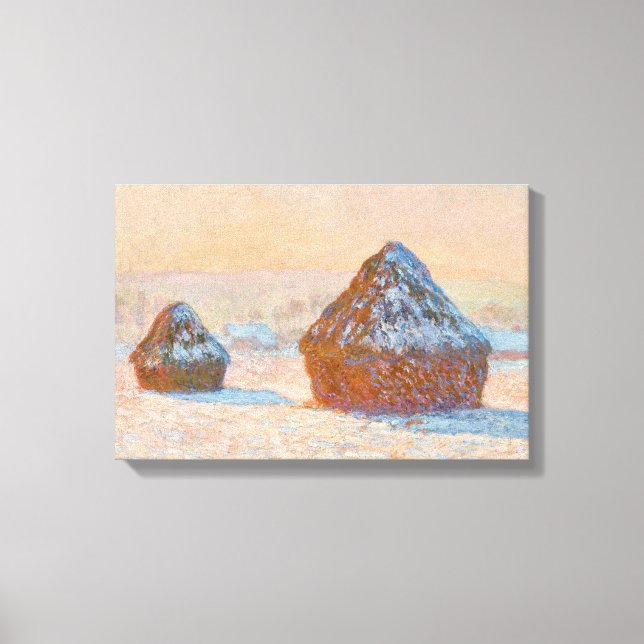 Claude Monet - Wheatstacks, Snow Effect, Morning Canvas Print (Front)
