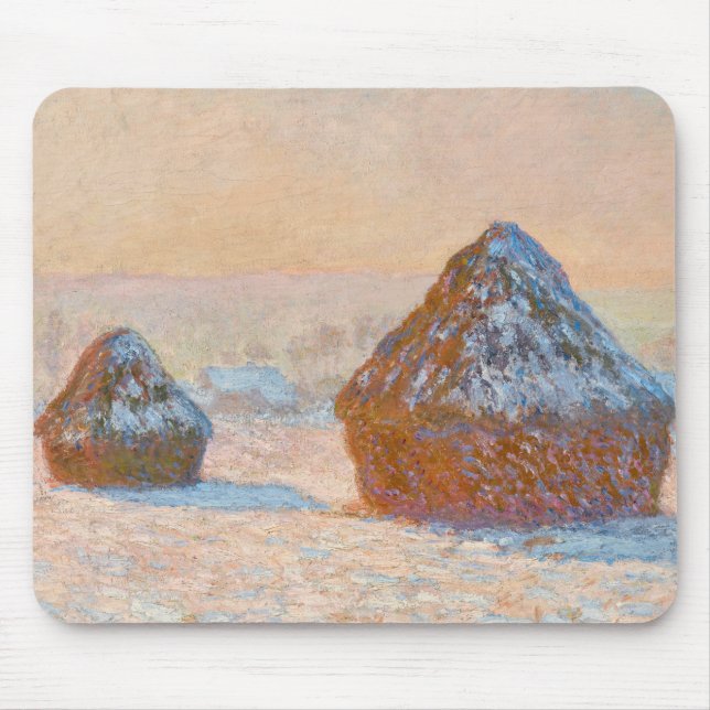 Claude Monet - Wheatstacks, Snow Effect, Morning Mouse Mat (Front)