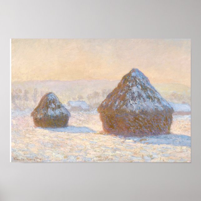 Claude Monet - Wheatstacks, Snow Effect, Morning Poster (Front)
