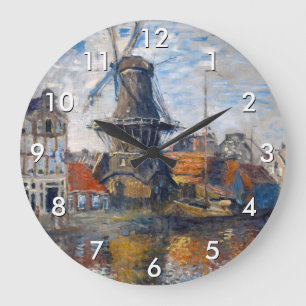 Claude Monet - Windmill, Amsterdam  Large Clock