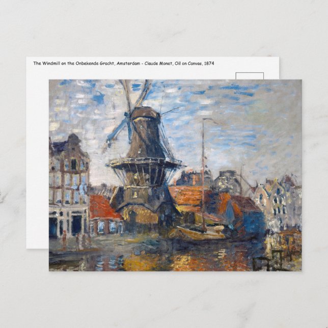 Claude Monet - Windmill, Amsterdam  Postcard (Front/Back)