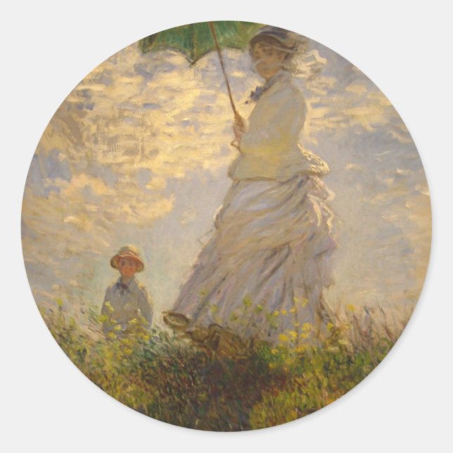 Claude Monet: Woman with a Parasol, 1875 Classic Round Sticker (Front)