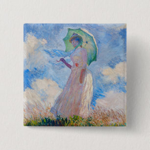 Claude Monet - Woman with a Parasol facing left 15 Cm Square Badge