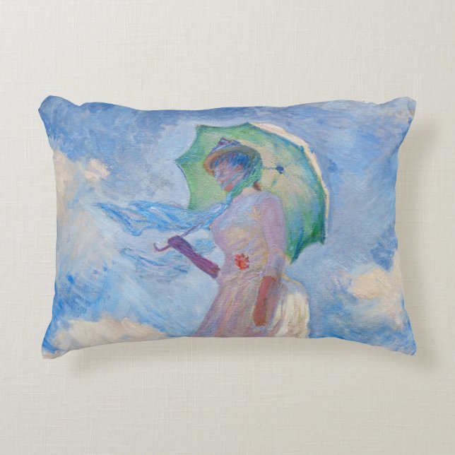 Claude Monet - Woman with a Parasol facing left Decorative Cushion (Front)