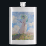 Claude Monet - Woman with a Parasol facing left Hip Flask<br><div class="desc">Study of a Figure Outdoors,  also known as Woman with a Parasol/Umbrella facing left. By Claude Monet in 1886.</div>