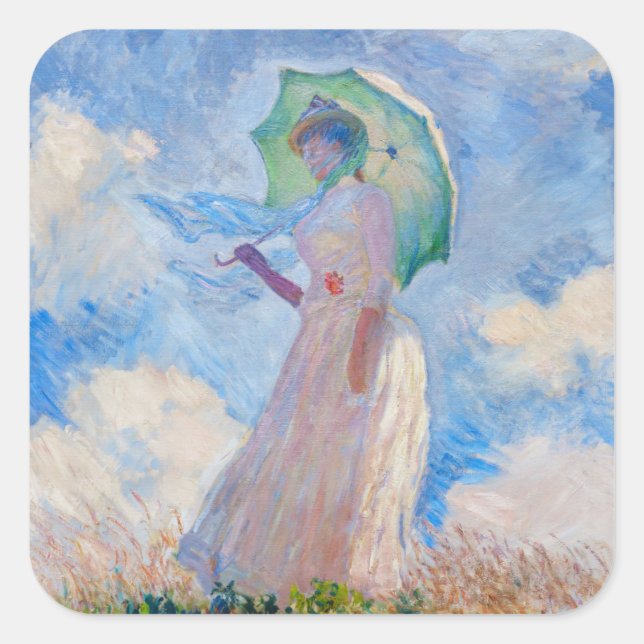 Claude Monet - Woman with a Parasol facing left Square Sticker (Front)