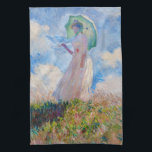 Claude Monet - Woman with a Parasol facing left Tea Towel<br><div class="desc">Study of a Figure Outdoors,  also known as Woman with a Parasol/Umbrella facing left. By Claude Monet in 1886.</div>