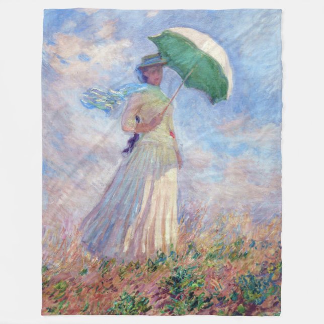 Claude Monet - Woman with a Parasol facing right Fleece Blanket (Front)