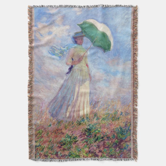 Claude Monet - Woman with a Parasol facing right Throw Blanket (Front Vertical)