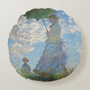 Claude Monet Woman with a Parasol Round Cushion