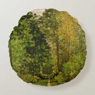 Claude Monet   Wooded Path Round Cushion