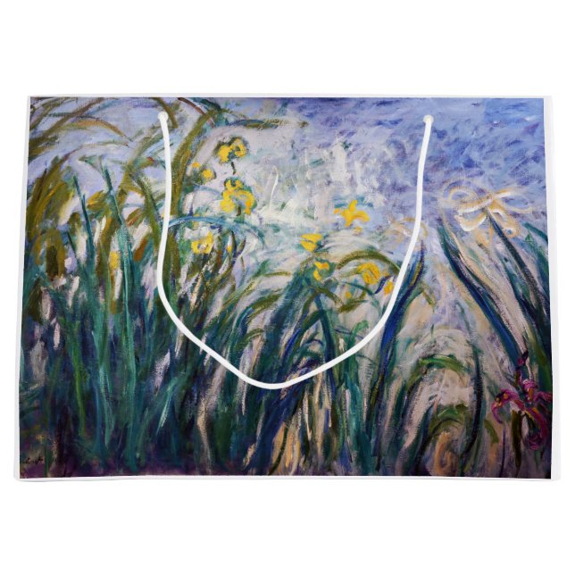 Claude Monet - Yellow and Purple Irises Large Gift Bag (Front)