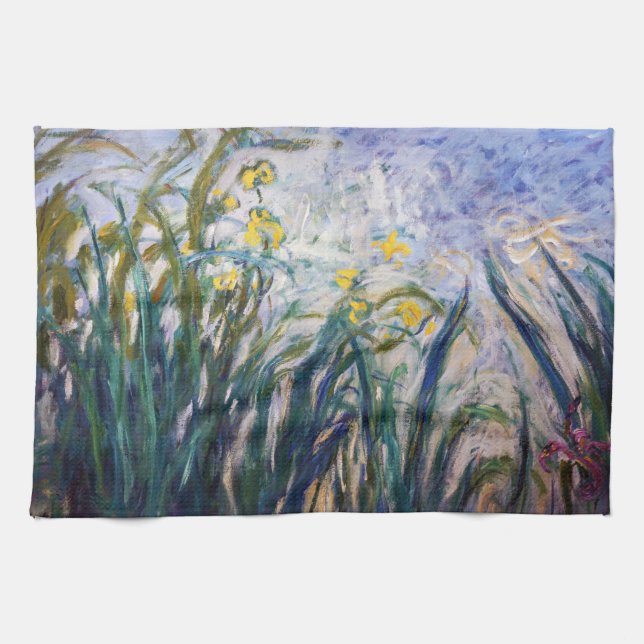 Claude Monet - Yellow and Purple Irises Tea Towel (Horizontal)