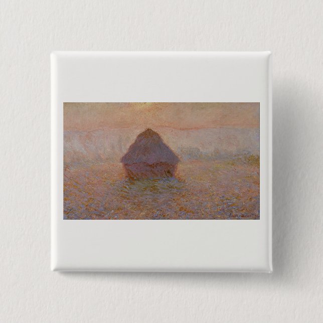 Claude Monet's Grainstack, Sun in the Mist (1891) 15 Cm Square Badge (Front)