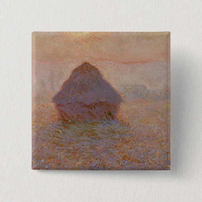 Claude Monet's Grainstack, Sun in the Mist (1891) 15 Cm Square Badge (Front)