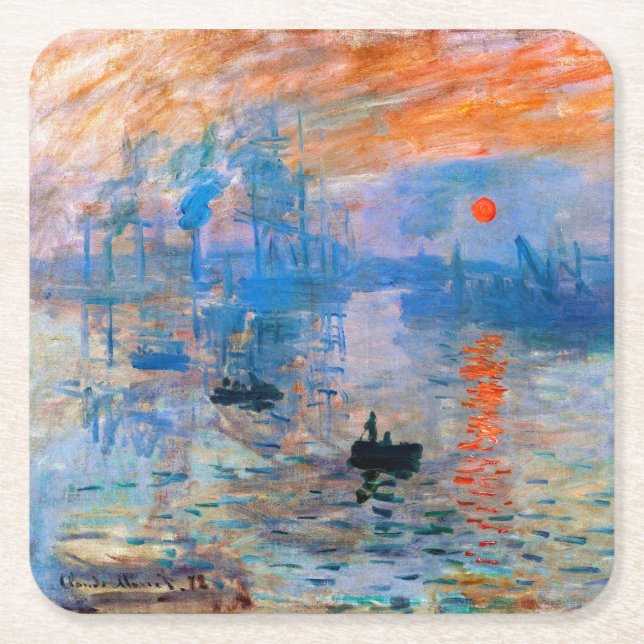 Claude Monet's Sunrise Square Paper Coaster (Front)