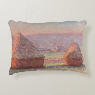 Claude Monet's White Frost Sunrise (Haystacks)) Decorative Cushion