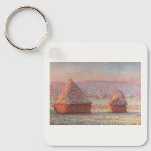 Claude Monet's White Frost Sunrise (Haystacks)) Key Ring