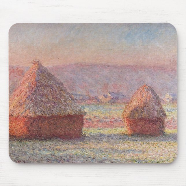 Claude Monet's White Frost Sunrise (Haystacks)) Mouse Mat (Front)