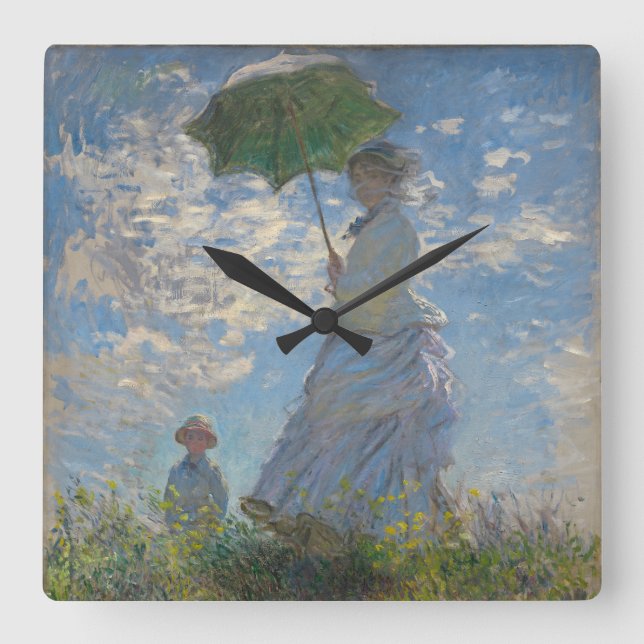 Claude Monet's Woman with a Parasol (The Stroll) Square Wall Clock (Front)
