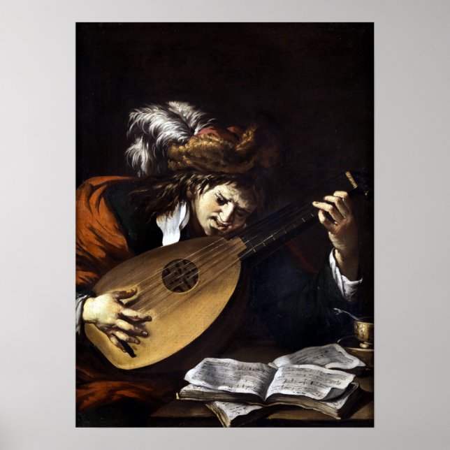 Claude Vignon The Lute Player Poster (Front)