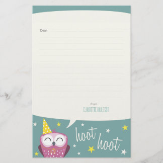 Claudette the Party Owl | Lined Note Paper