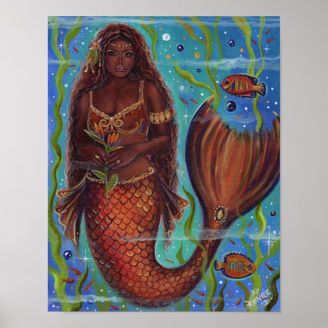 "Claudina" tropical mermaid art by Renee Lavoie Poster (Front)