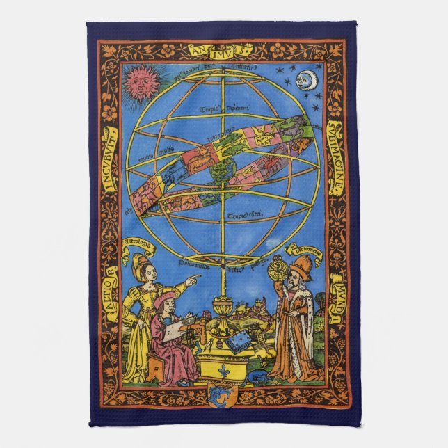 Claudius Ptolemy Astronomer, Vintage Celestial  Tea Towel (Vertical)