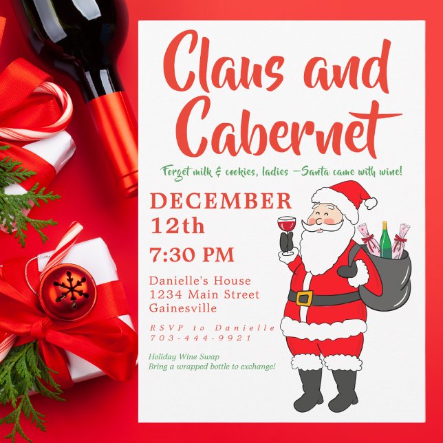 Claus & Cabernet Ladies Wine Night Christmas Party Holiday Card (Creator Uploaded)