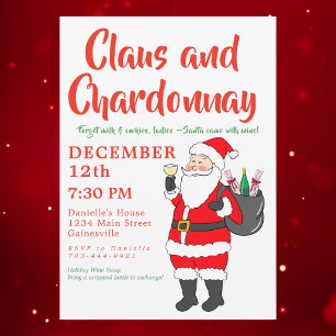 Claus & Chardonnay Ladies Wine Christmas Party Holiday Card