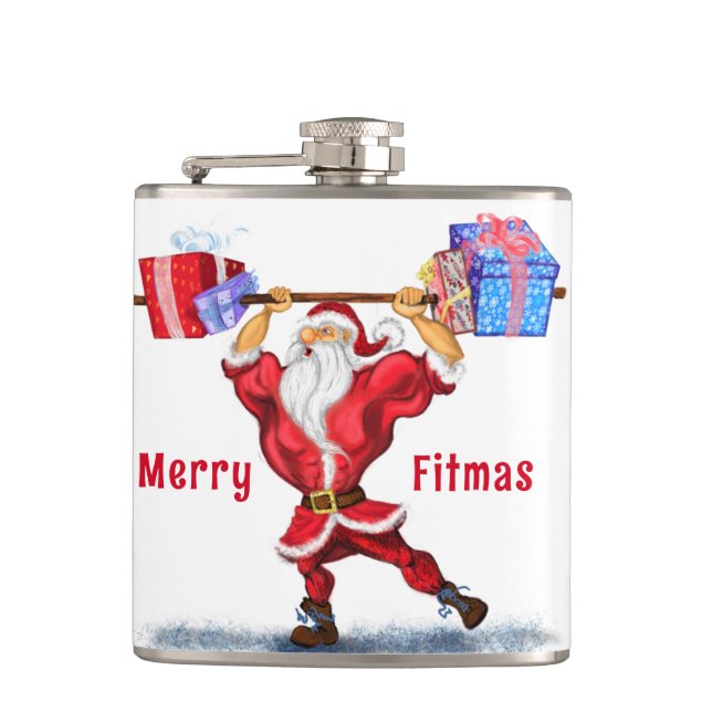 Claus with Gift Funny Christmas Flask (Front)