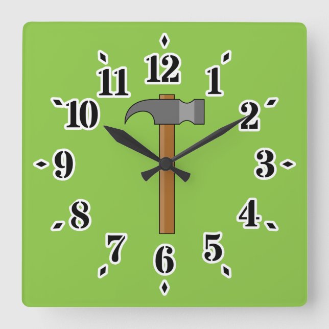 Claw Hammer Cartoon Square Wall Clock (Front)
