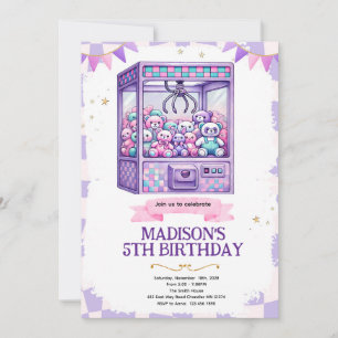 Claw machine arcade party invitation
