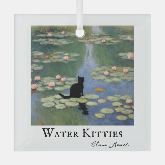 Claw Monet Water Lilies Cat Pond Christmas Glass Tree Decoration (Front)
