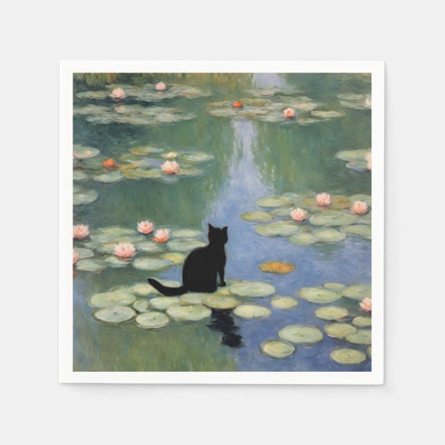 Claw Monet Water Lilies Cat Pond  Napkin (Front)
