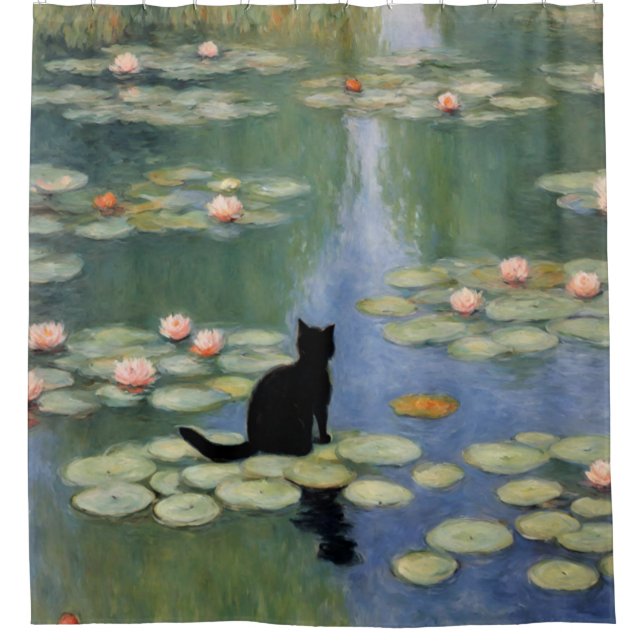 Claw Monet Water Lilies Cat Pond Shower Curtain (Front)