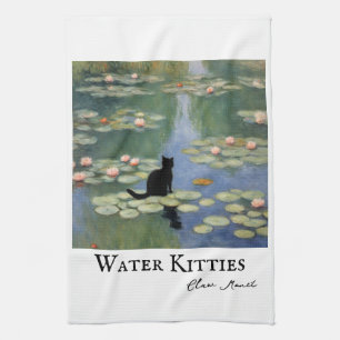Claw Monet Water Lilies Cat Pond Tea Towel