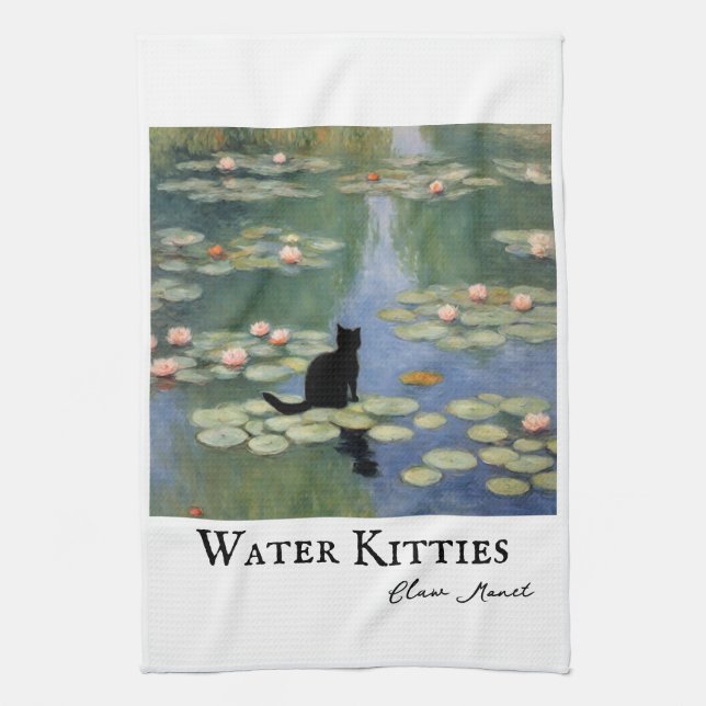 Claw Monet Water Lilies Cat Pond  Tea Towel (Vertical)