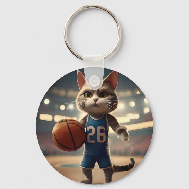 Claw-some Hoops: The Fearless Cat Basketballer Key Ring (Front)
