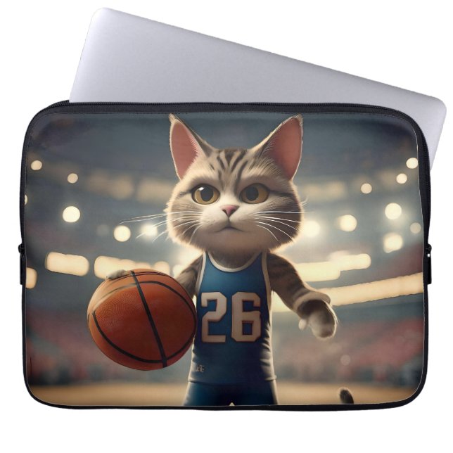 Claw-some Hoops: The Fearless Cat Basketballer Laptop Sleeve (Front)