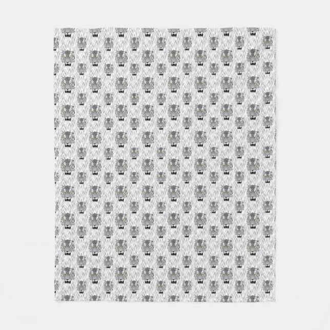 Clawed Black and White Tiger Face With Stripes Fleece Blanket (Front)