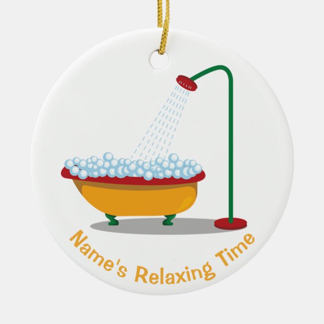 Clawfoot Tub & Bubbles Red & Gold Ceramic Tree Decoration (Front)