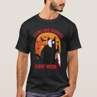 Claws And Daggers Black Cat Moon Bat Funny Hallowe T-Shirt