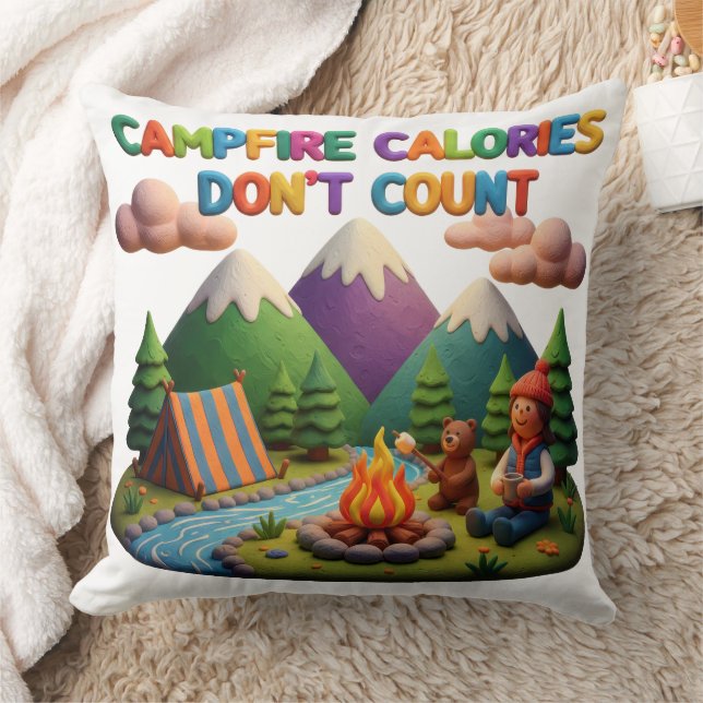 Clay Art “Campfire Calories Don’t Count” Scene Cushion (Blanket)